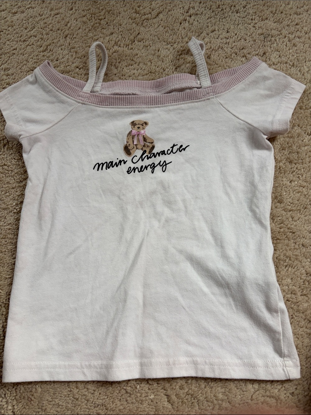 abercrombie kids White Tank with Pink Trim and Teddy Graphic